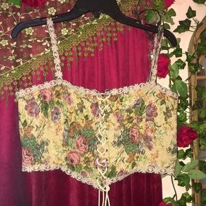 Cottagecore crop corset lace up floral top ren faire renaissance look fairycore